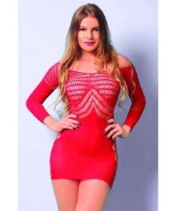 Mini vestido sensual vermelho com manga longa e detalhes na altura superior - YAFFA Lingerie