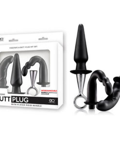 Kit Plug Anal Silicone Butt Plug com 3 Modelos e Alça de Metal